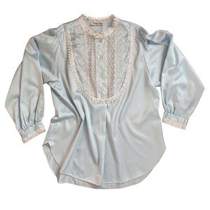 Christian Dior Vintage Lingerie Top Blouse Blue - Large XL